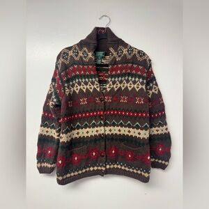 Vintage Ralph Lauren Hand Knit Wool Cardigan M Fair Isle Nordic Sweater Shawl